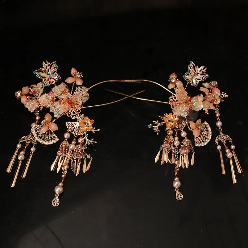 Xiuhe 頭飾りエレガントなハイセンスゴールデンクラウン新中国ヘアピントassel 結婚式のパフォーマンス古代衣装ヘアアクセサリー