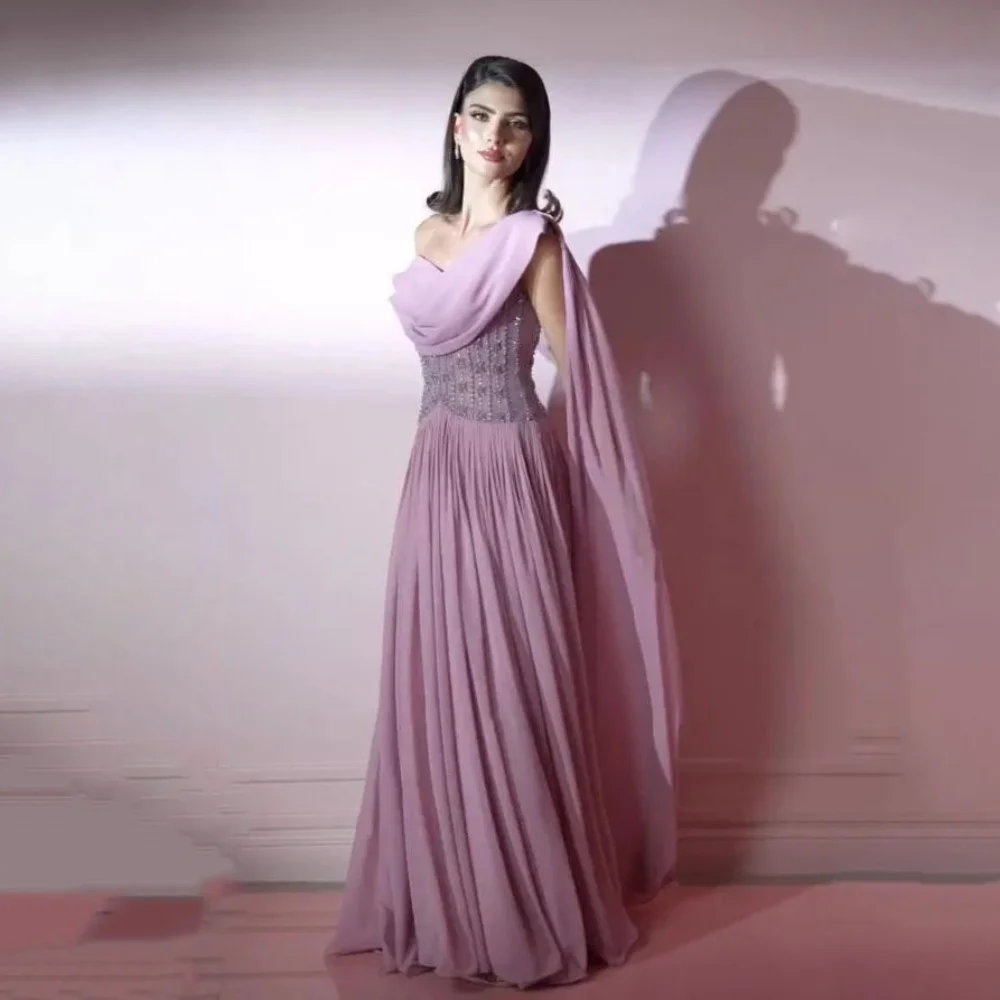 

Customized One Shoulder Evening Dress Gorgeous Prom Dresses Beading Formal Occasion Shining Chiffon Party Gown Robe Soiree