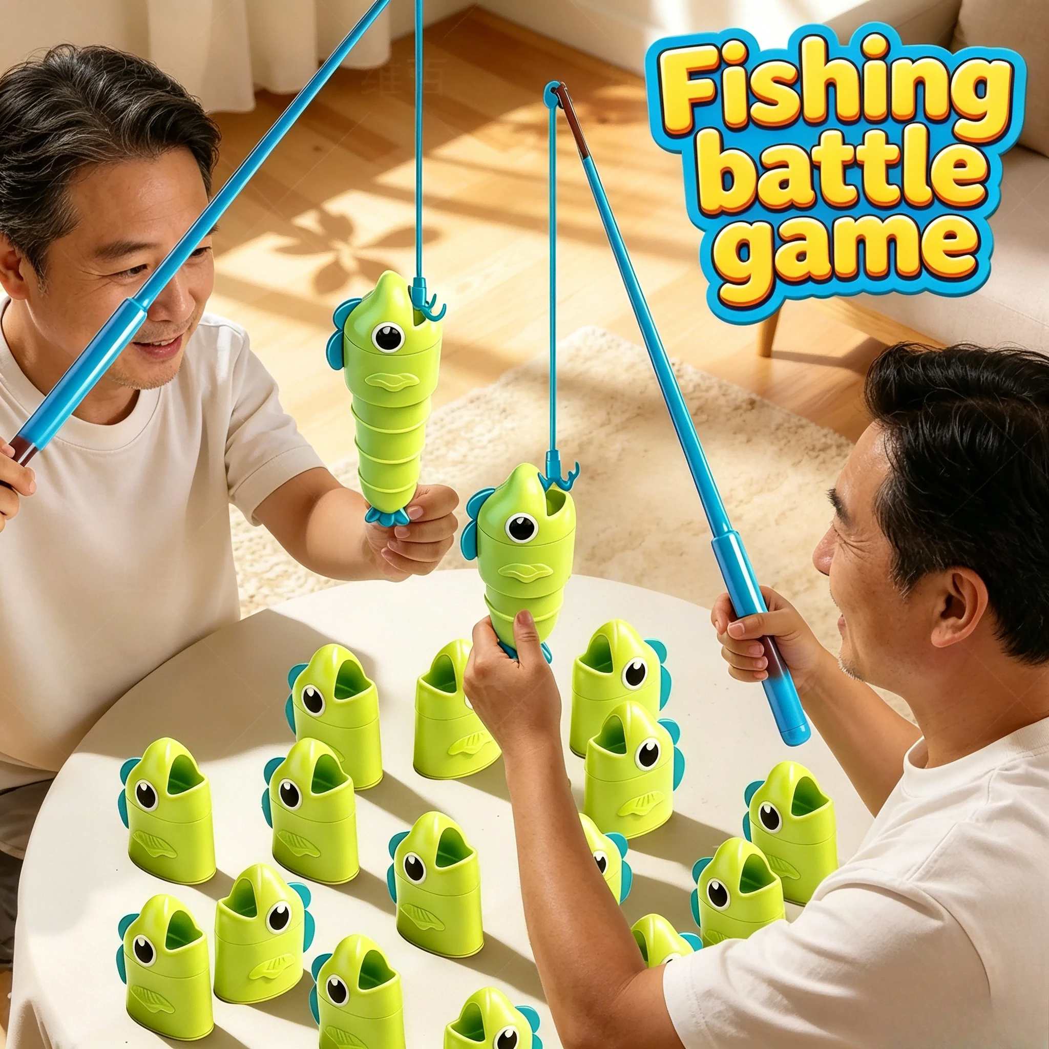 2 Player Competitive Fishing Game with Telescoping Rods, Stretchable Fish Catch Battle Toy, Family Interactive Entertainment Toy