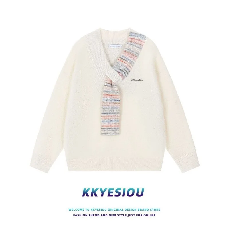 

Шарф, свитер с v-образным вырезом, женский осенне-зимний новый мягкий и восковой свободный вязаный топ