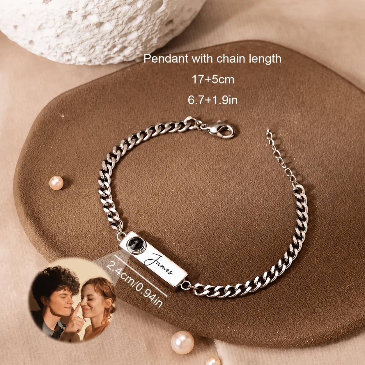 Custom Photo Name Bracelet 5NK Cuban Chain Personalized Picture Jewelry Stainless Steel Couple Gift for Women Men view 2