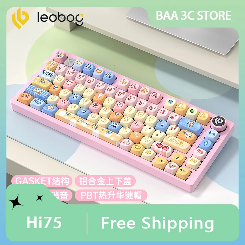 LEOBOG Hi75 Mechanical Keyboard Aluminum Alloy Wired Keyboard Multifunctional Knob 81 Keys RGB Gasket PC Gamer Accessories Gifts