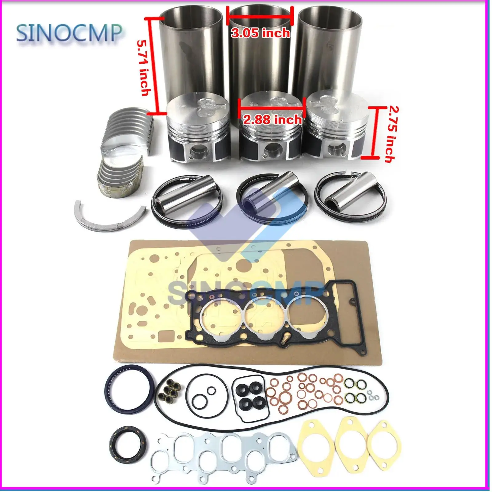 3KC1 980CC Engine Rebuild Kit For Hitachi EX12 EX15 Mini Excavator SB15 28UX S15 B15 Mini-Excavator SL3 Skid Steer Loader