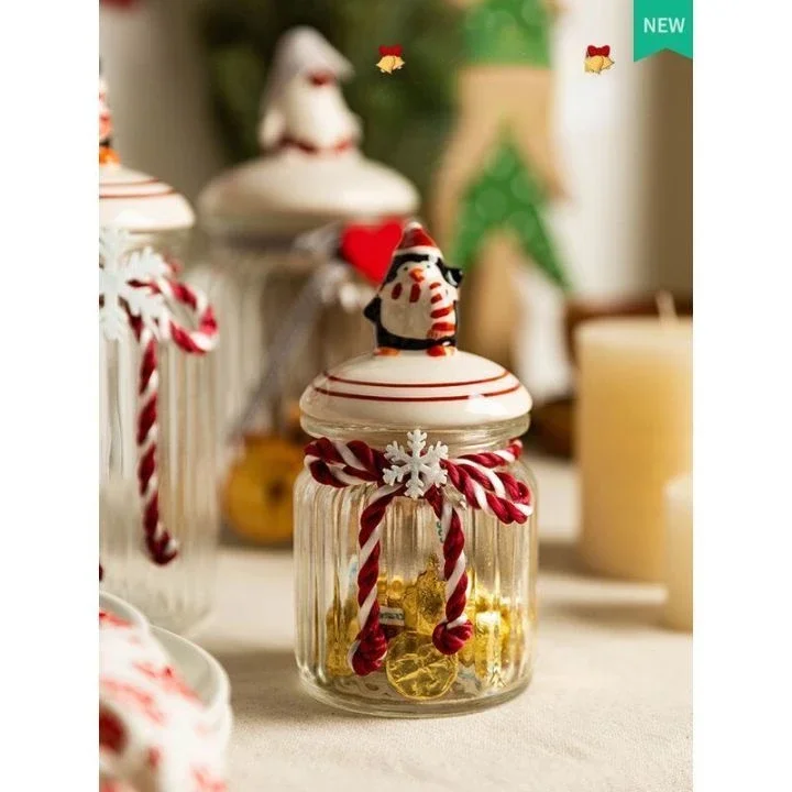 Christmas Sealed Jar Kitchen Living Room Decoration Food Grade Glass Candy Tea Storage Tank Dustproof High Aesthetic Value