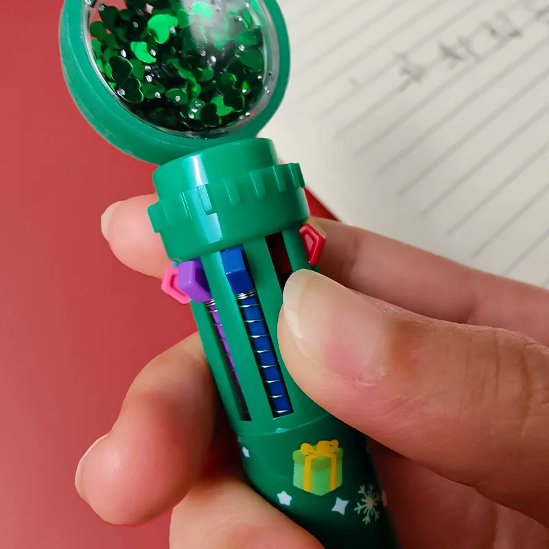 1 Pcs New Christmas Santa Press‑Type Ballpoint Pens 10‑Color 0.5mm Multicolour Pen Student School Xmas Stationery Supplies