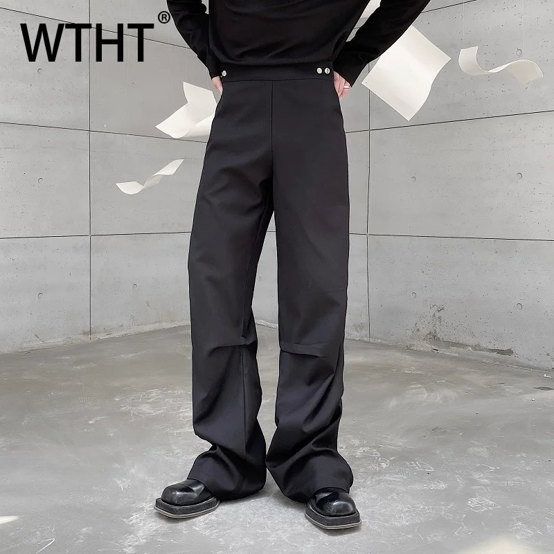 

WTHT модные мужские однотонные плиссированные дизайнерские брюки с заклепками, модные осенние прямые брюки с высокой талией 2023, мужские 2A1964