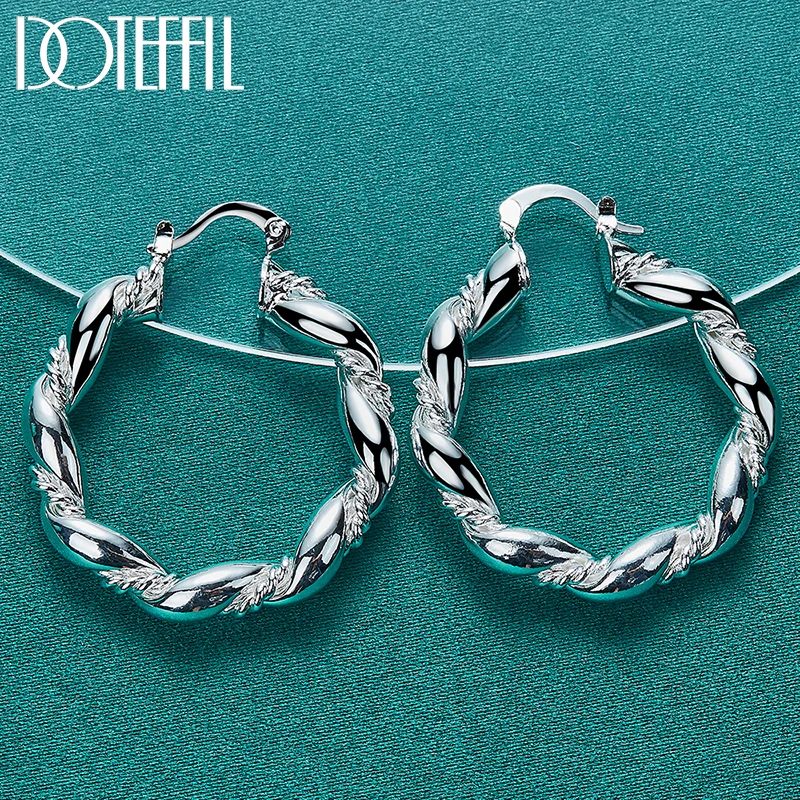 DOTEFFIL 925 Sterling Silver Twisted Rope Loop 38mm Circle Hoop Earring For Woman Fashion Party Wedding Engagement Party Jewelry