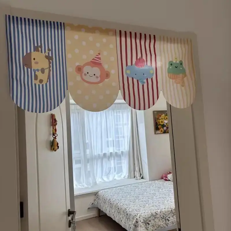 VIKAMA Cartoon Door Curtain Self-Adhesive No-Drill Privacy Curtain for Bedroom Living Room Kitchen Bathroom
