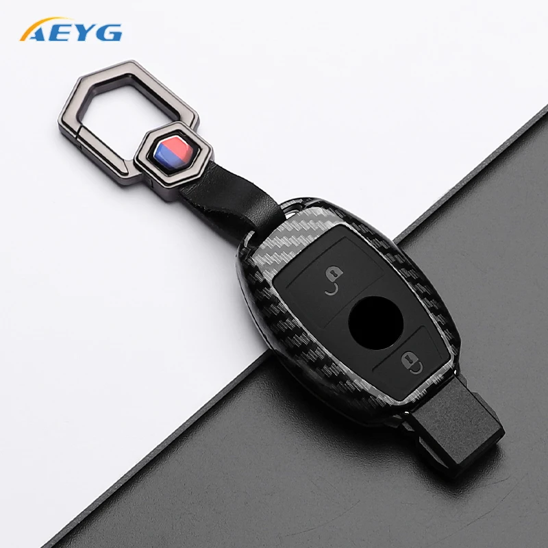 Capa para chave de carro em fibra de carbono ABS para Mercedes Benz A C E S G Classe GLA CLA GLK GLC CLS W204 W463 W176 W251 W205 AMG