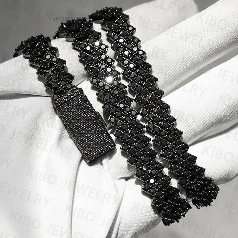 Luxury Fashion Jewelry Necklaces Vvs Moissanite Diamond Chain 12mm Iced Out 925 Sterling Silver Black Moissanite Cuban Link Chai