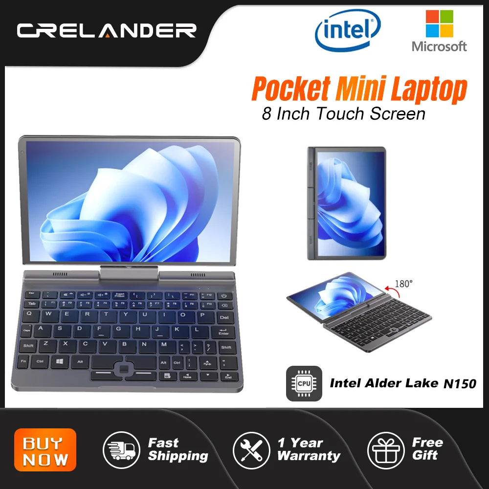 CRELANDER P8 8 pulgadas Mini portátil pantalla táctil giratoria 360 grados Intel Alder N150 12GB WiFi6 Notebook Tablet PC portátiles portátiles