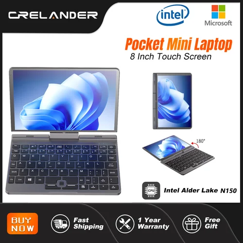 Imagen 1 del producto CRELANDER P8 8 pulgadas Mini portátil pantalla táctil giratoria 360 grados Intel Alder N150 12GB WiFi6 Notebook Tablet PC portátiles portátiles