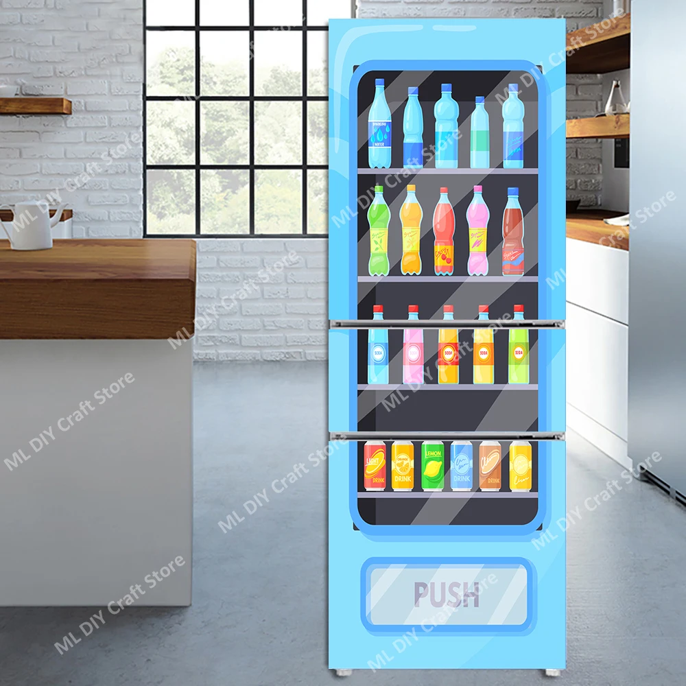 Beverage Vending Machine Refrigerator Door Wall Sticker Self-adhesive PVC Kitchen Wallpaper Refrigerator Door Cover Decoration