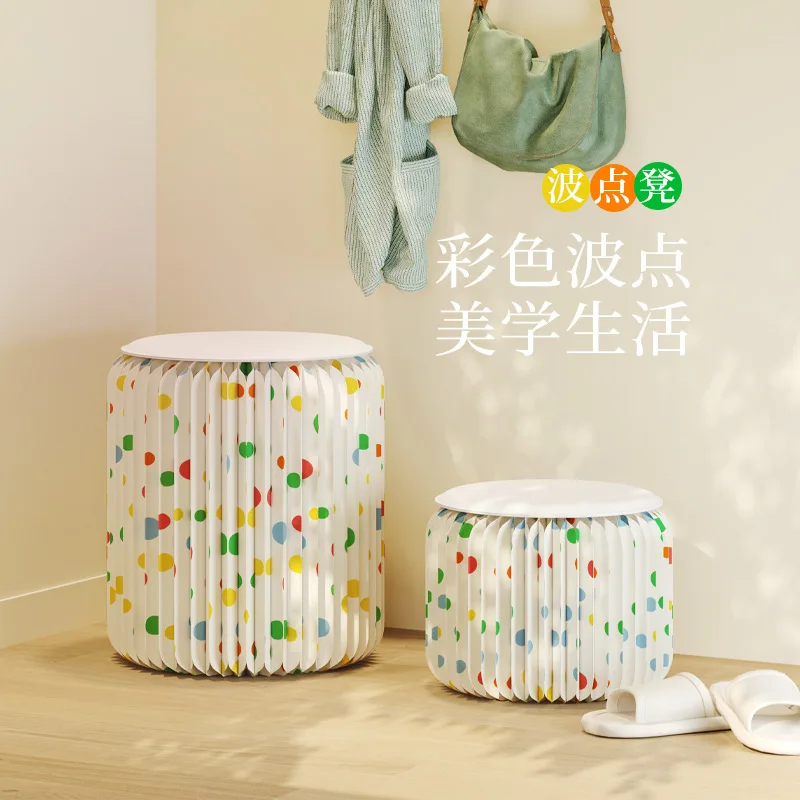 Folding and changing shoes, small stool, household living room low stool, foldable storage, stacked small board round stool,