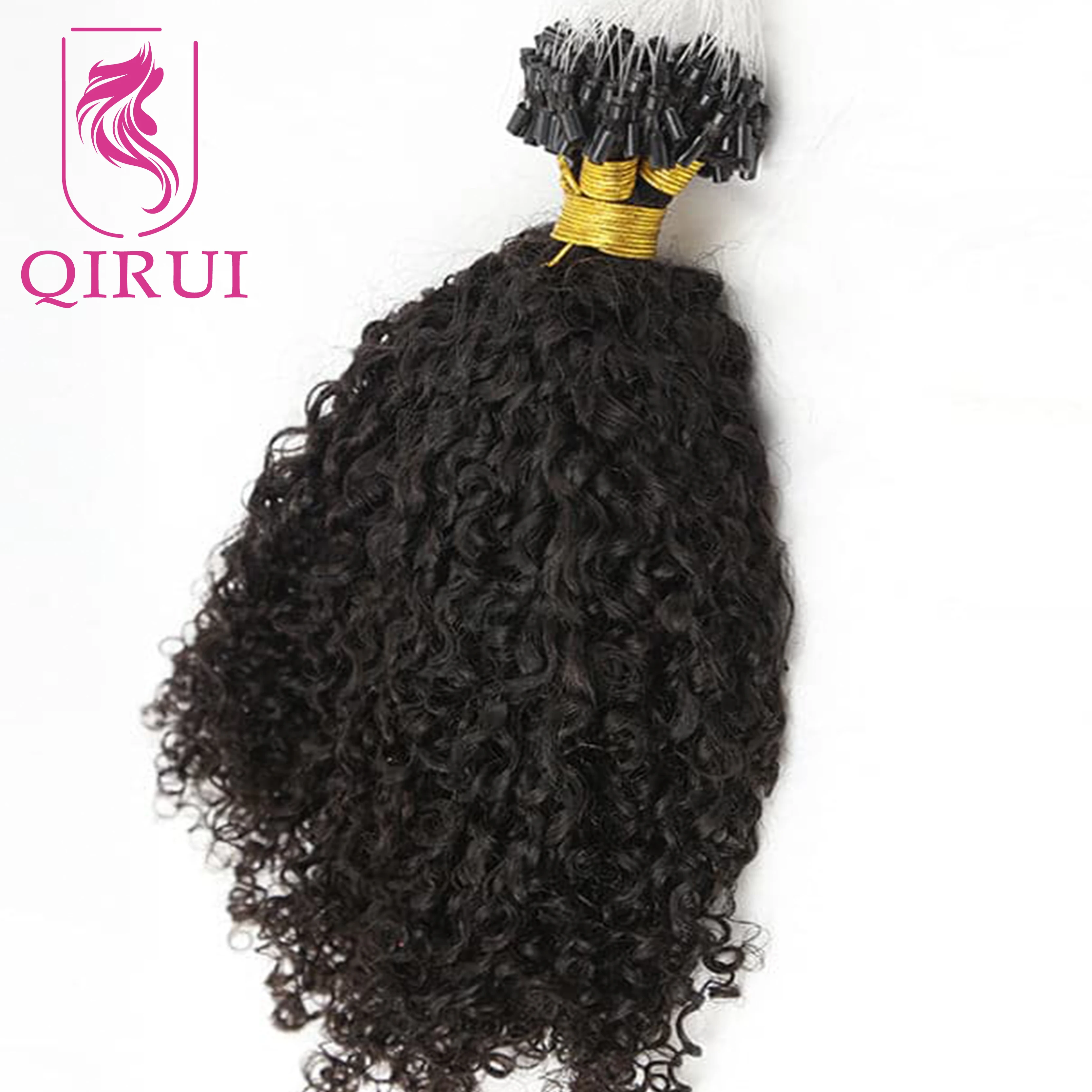 Micro Loop-extensiones de cabello humano rizado para mujeres negras, microanillo birmano, extensiones de cabello humano