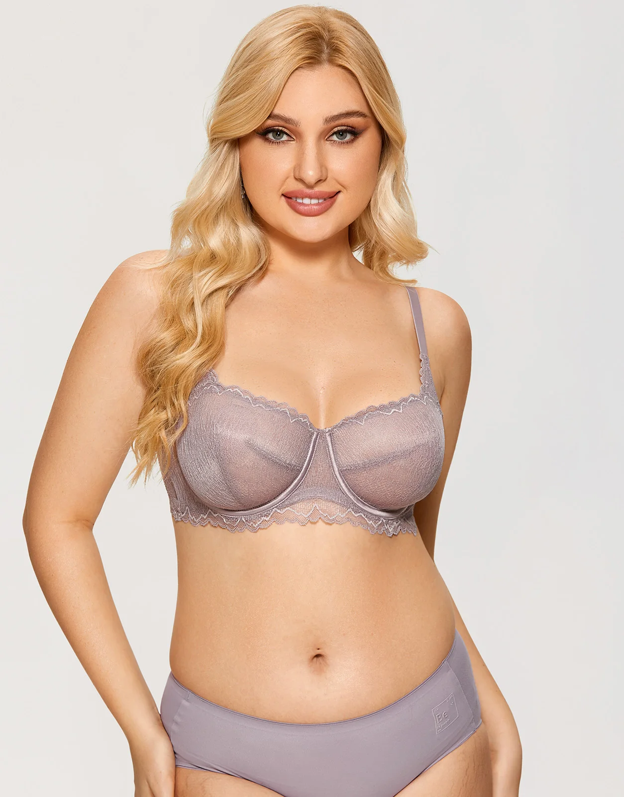 Reggiseno a balconcino in pizzo floreale da donna Plus Size See through reggiseni Minimizer Push Up sfoderato con ferretto Lingerie trasparente