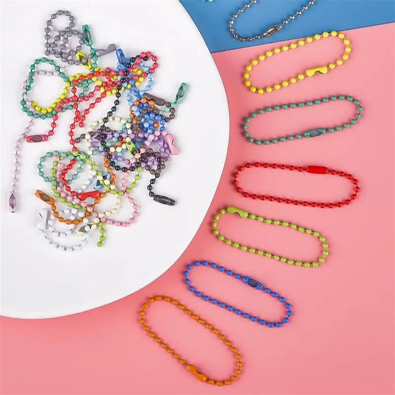 20pcs/Lot 12cm Iron Colorful Ball Bead Chain Fits KeyRing Key Chain Dolls Label Hand Tag Connector DIY Jewelry Making Supplies