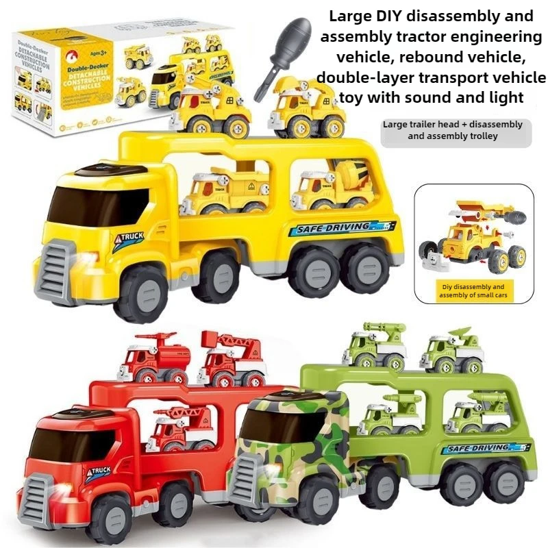 

Cool Stuff Funny Gift-Inertia Return Two Transport Car Model,DIY Disassembly Assembly Tow Head Engineering Car Toy,Toys for Kids