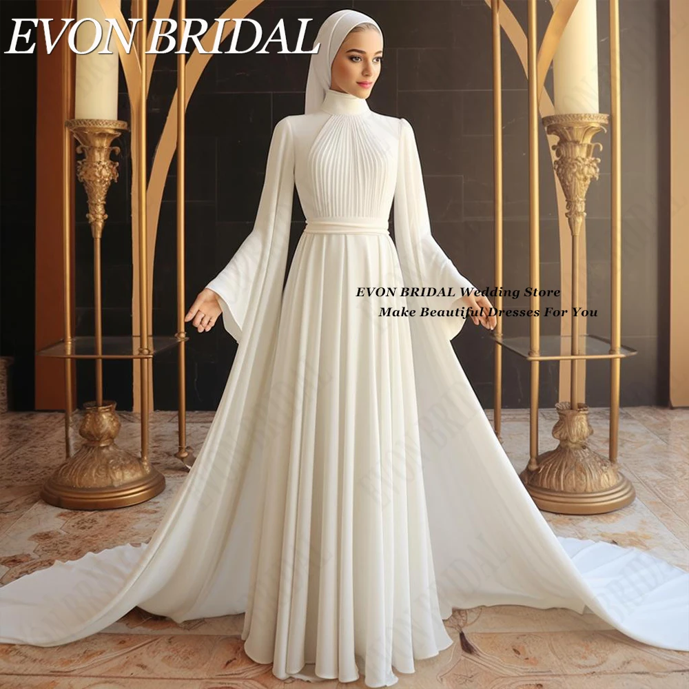 EVON BRIDAL Muslim Wedding Dresses High Neck Ivory Arab Bridal فستان حفلات الزفاف Long Cape Sleeves 2024 Bride Gowns Custom Made