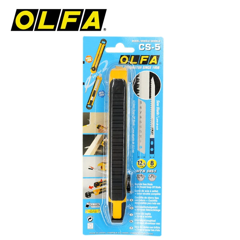 

OLFA CS-5 Cutter Utility Knife with 12.5mm MTB Snap-Off Blade Heavy Duty Handsaw with 8mm SWB-5 Keyhole Saw Blade 2 In 1 Tool