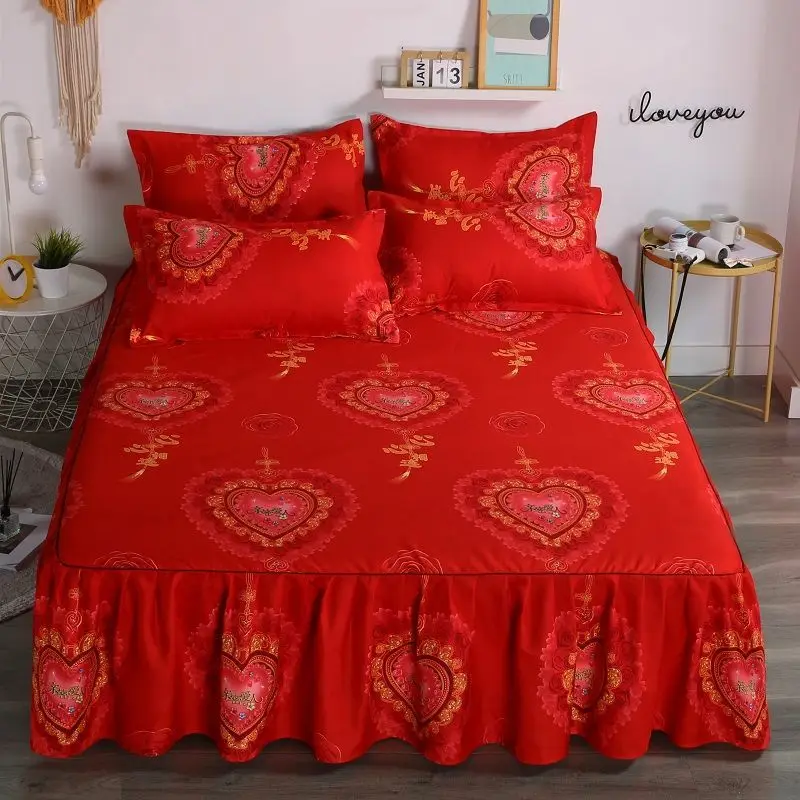 Bed Skirt Cotton Bedspread Set Embroidery Bed Dress Pillow Cases 3 Pieces/Set for King/Queen Double 1.2/1.5/1.8/2M Sheet Cover