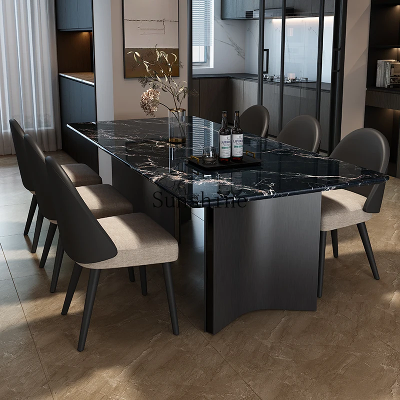 

Light luxury high-end marble dining table simple rectangular household dining table and chair combination