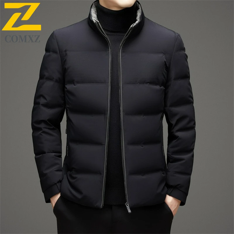 COMXZ Luxury Men Down Jacket 2025 Leisure Stand Collar Commute Office Lightweight Puffer Jacket Hiking Comfortable Winter Parka