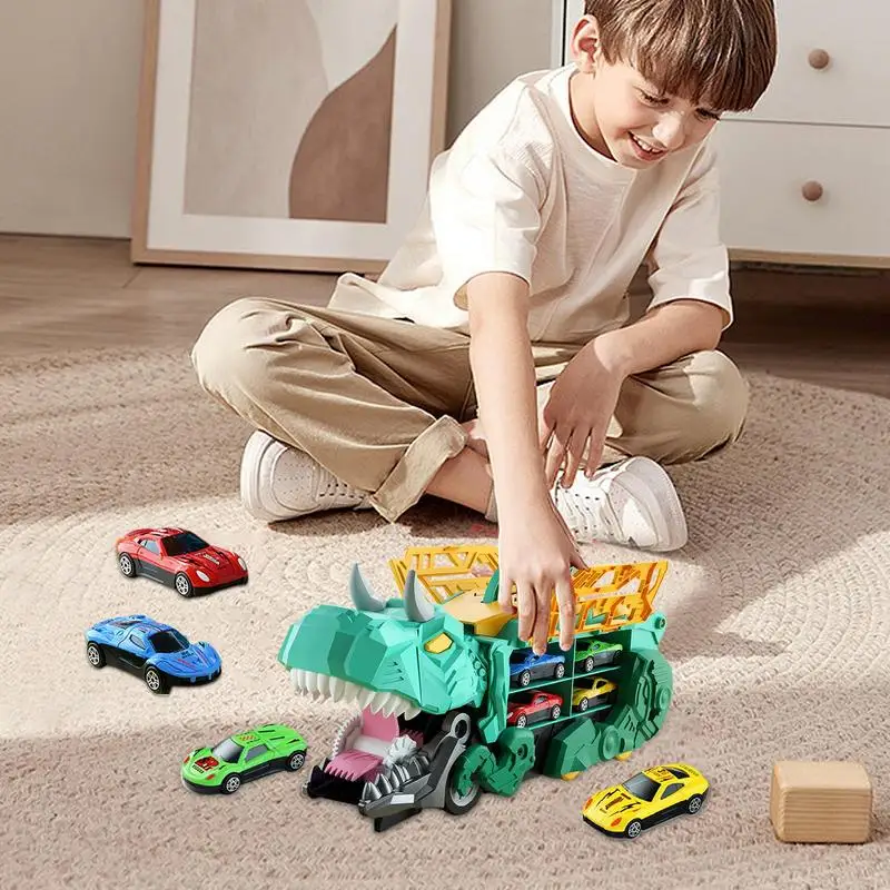 Transporte de coches de dinosaurio, juguetes para niños pequeños, camión portátil, coche de juguete, transportador de camiones, vehículos, juguetes, diseño de mango