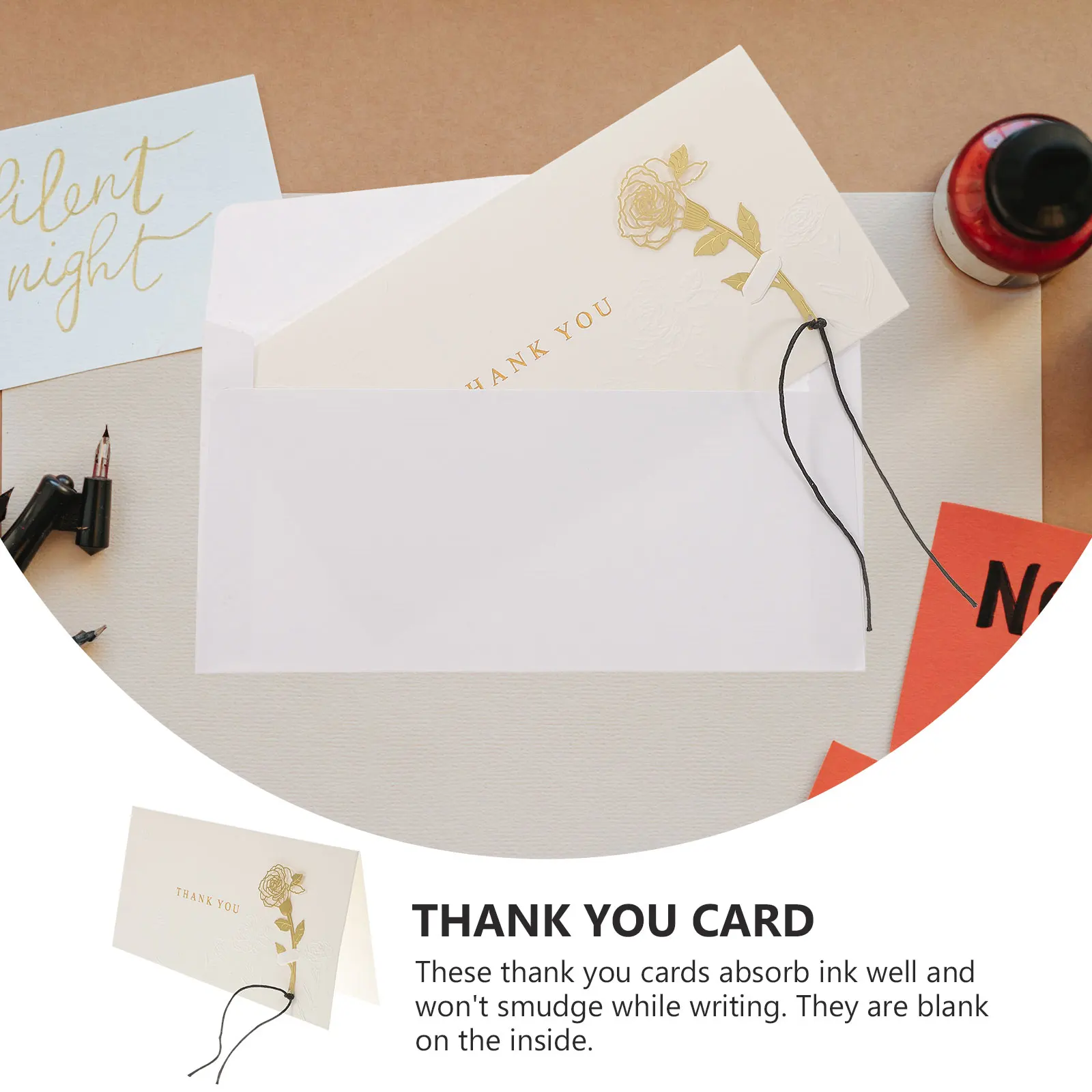 

2pcs Fold Thank You Cards Rustic Wedding Gratitude Blank Note Small Business Greeting Paper Mini Card Bulk Graduation Elegant