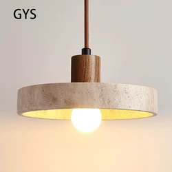 Led Pendant Light Simple Bedroom Bedside Small Chandelier Stone Wood Walnut Droplight Cream Style Table Slim Warm Lamp E27 Bulb