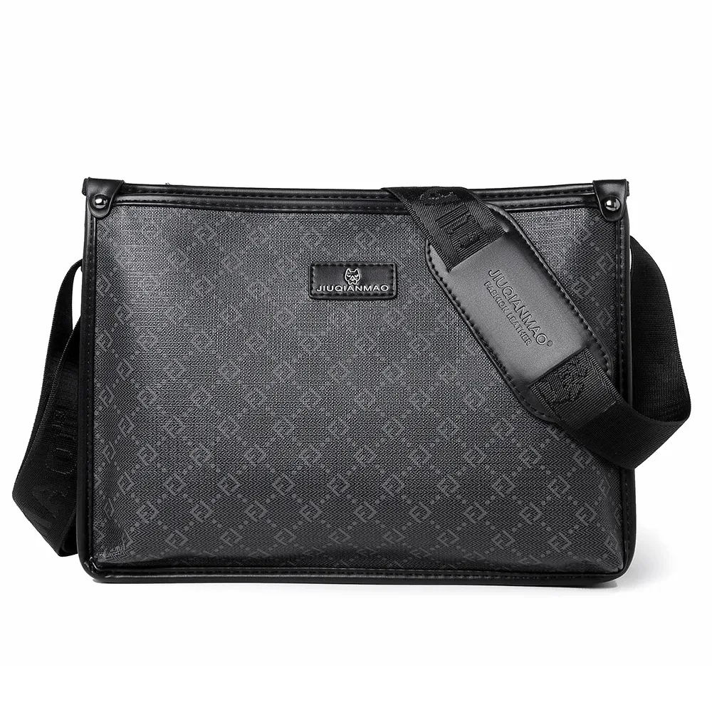 Large Capacity Men Crossbody Bag PVC Waterproof Casual Checkered Horizontal Single Shoulder Bag Urban Minimalist Daily Travel Me
