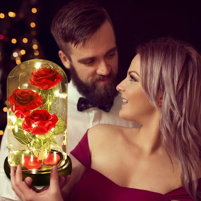 Beauty and The Beast Rose in Glass Dome,Anniversary Rose Gifts for Wife,Valentines Flowers Birthday Gif