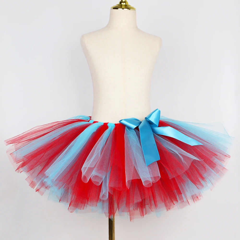 Thing 1 และ Thing 2 กระโปรง Tutu สําหรับเด็กทารกวันเกิด PARTY COSPLAY เครื่องแต่งกายสีแดงสีฟ้าปุย MINI กระโปรง Tulle เด็กวัยหัดเดินเด็ก Tutu