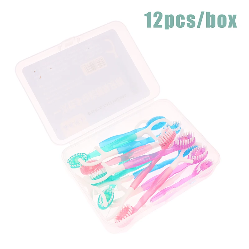 12PCS Disposable Toothbrush Exploded Bead Adult Cleaning Toothbrush Portable Travel Tooth Brush With Dental Floss Tongue Scraper