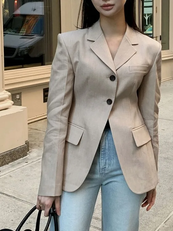 

Faionable Slim Fit Women's Suit Jaet Chic Sle Commute Ready Long Sve Single Button Closure Pure Color High End Feeling