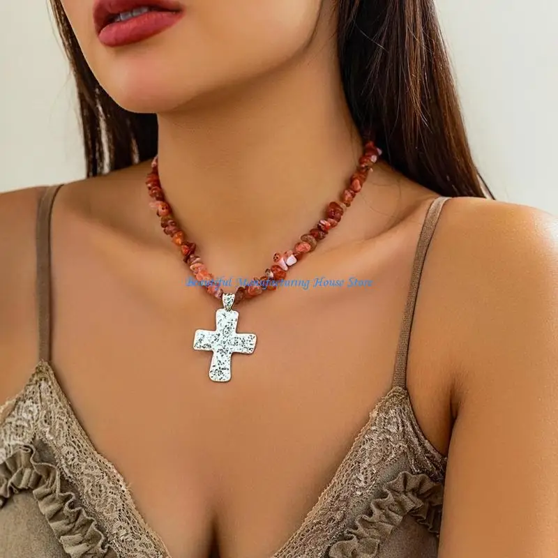 E56A Halloween Irregular Stone Pendant Necklace Gothic Natural Stone Pendant Choker Adjustable Chain Party Ornament
