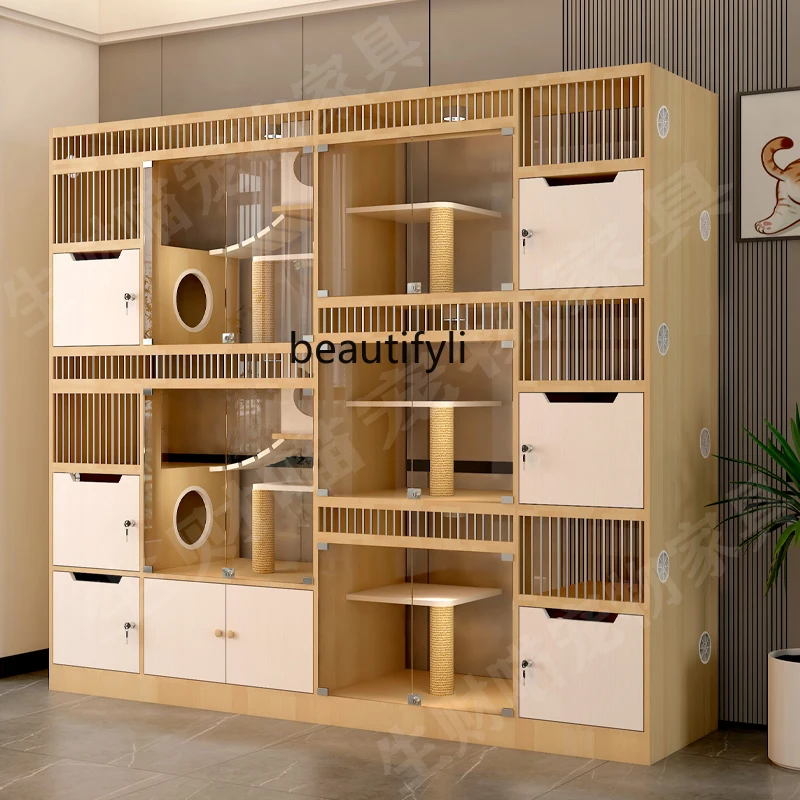 Display cabinet Cat villa Solid wood cat cage Birth room Breeding cabinet Luxury large cat house Three-layer cabinet