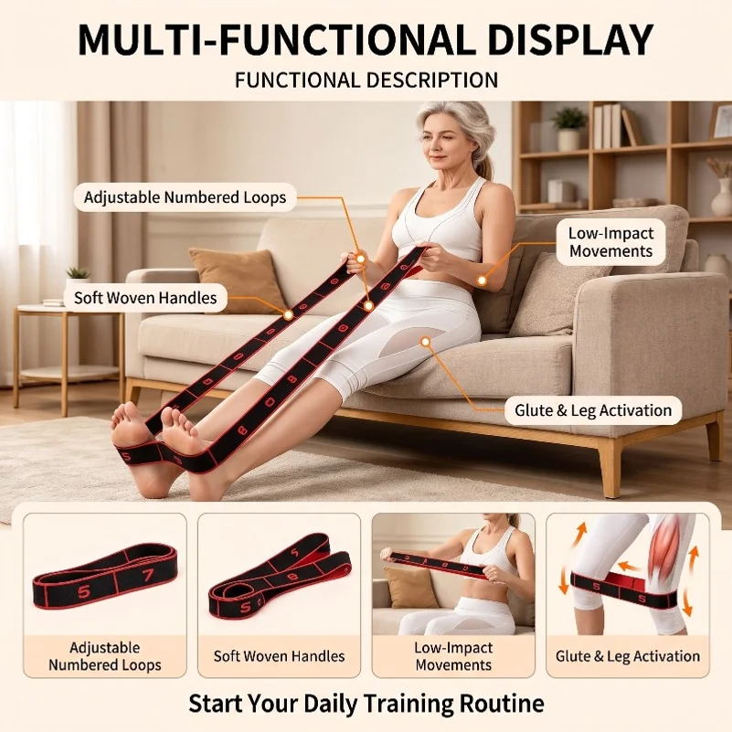 Yoga Pull Strap Belt Girl Elastic Latin Dance Stretching Band Loop Yoga Pilates GYM Fitness Exercise Resistance Band With Number