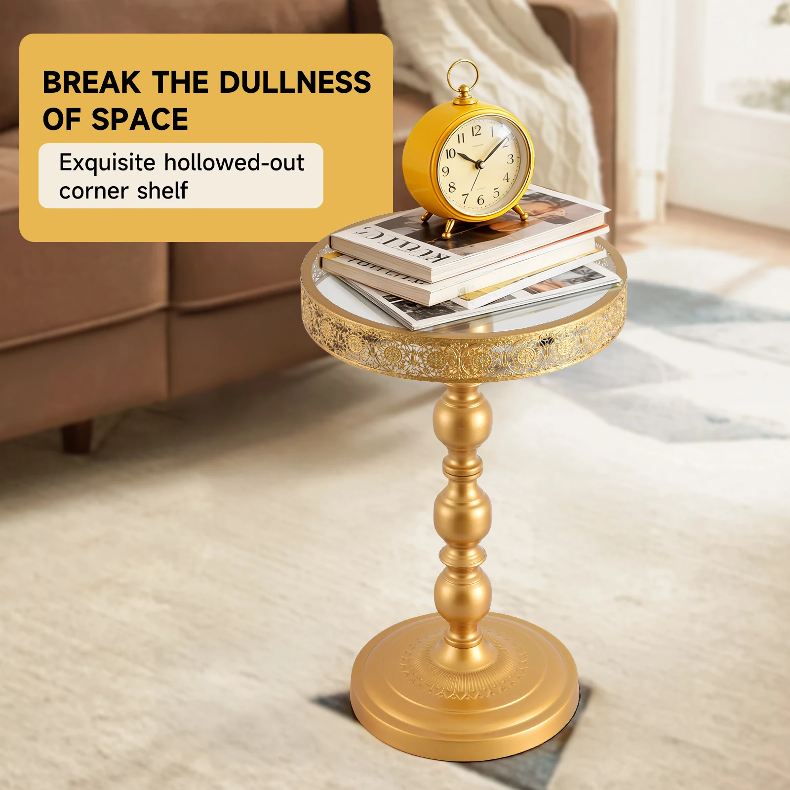 

Gold Glass Coffee Table with Creative Side Corner Transparent Tabletop, Modern Minimalist Multifunctional Coffee Table Suitable for Living Room - Small Size