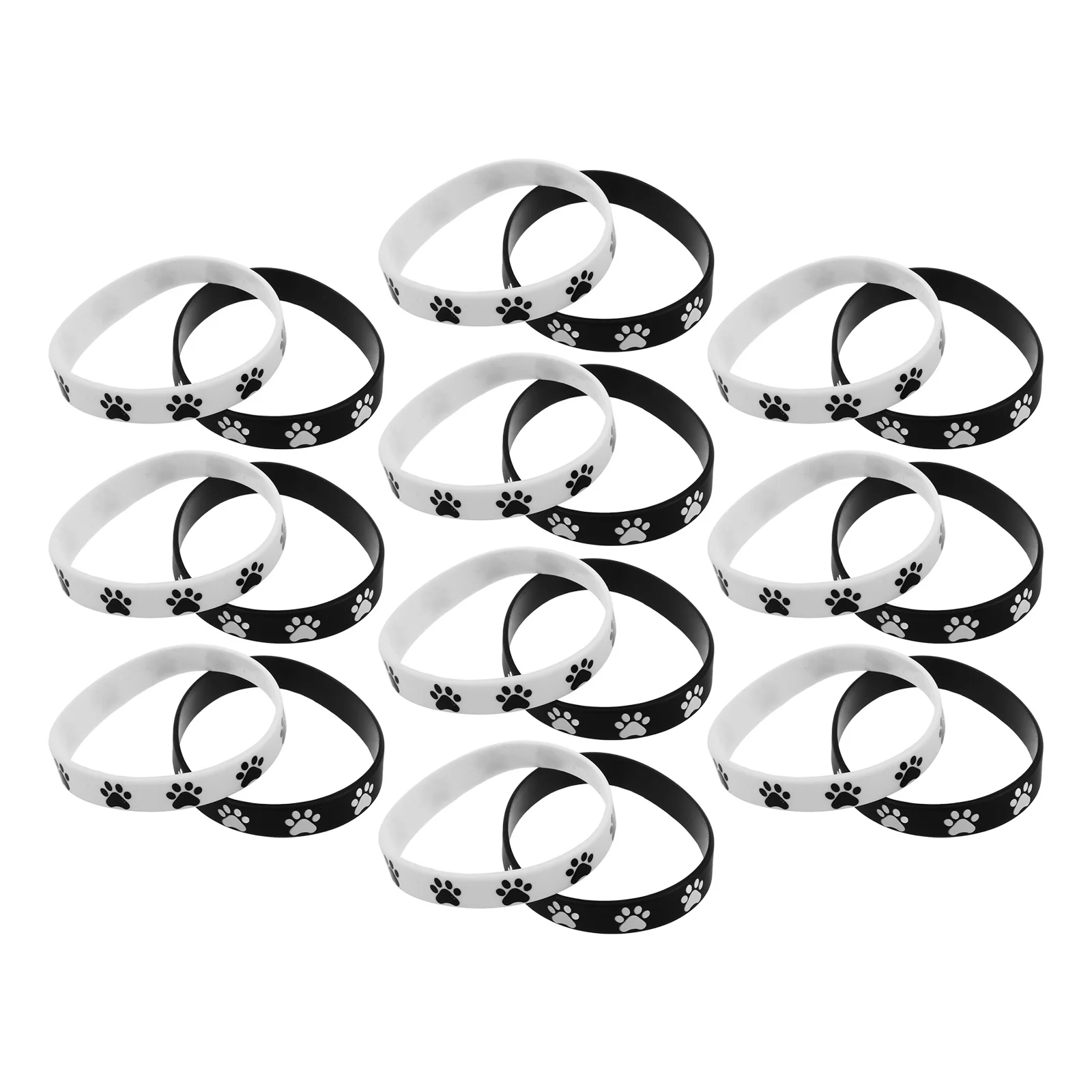 

48pcs Rubber Wristbands White Printed Paw Print Stretch Comfortable Animal Theme Party Favors Bulk Wristband For