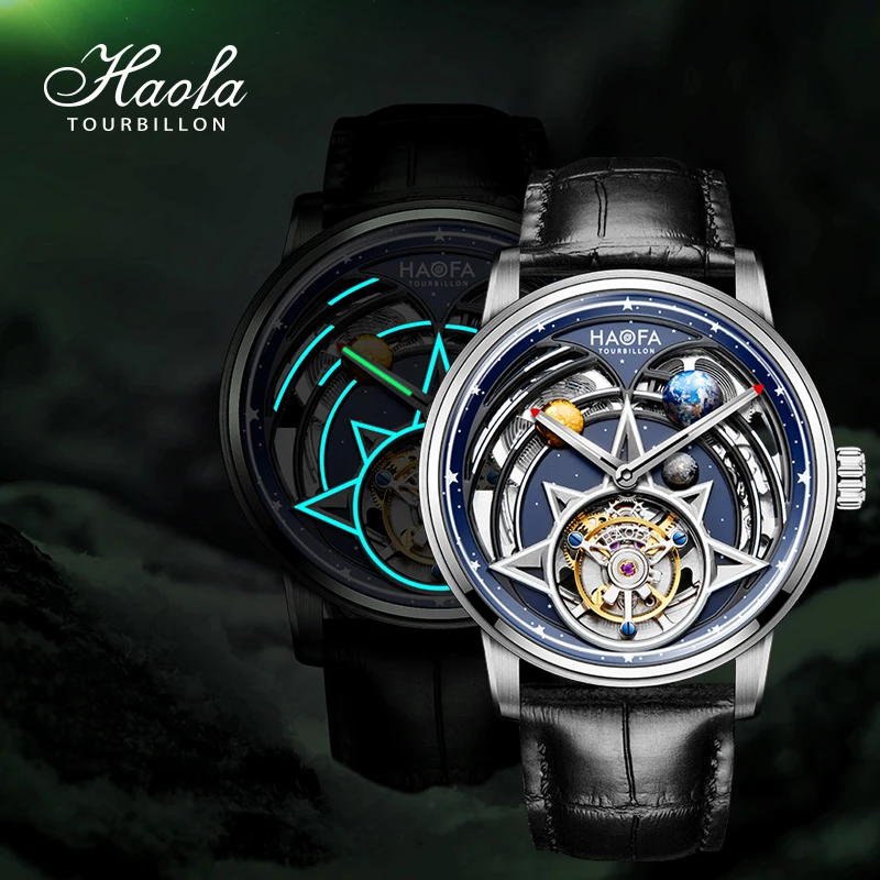 

Haofa автоматические мужские часы с турбийоном, механические часы Universe, светящиеся 72 часа, роскошные мужские часы с подарочной коробкой 2268