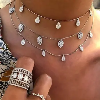 Luksusowy 925 Sterling Silver ślubny prezent zaręczynowy iskrząca łza wisiorek w kształcie kropli moda kobiety ładna dziewczyna błyszczący Cz naszyjnik Choker2025