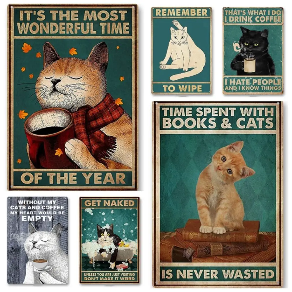 Affiche d'art de chat noir animal créatif en métal, 18 signes pour salon, chambre d'enfant, décoration murale, 73 plaques de restaurant occidental