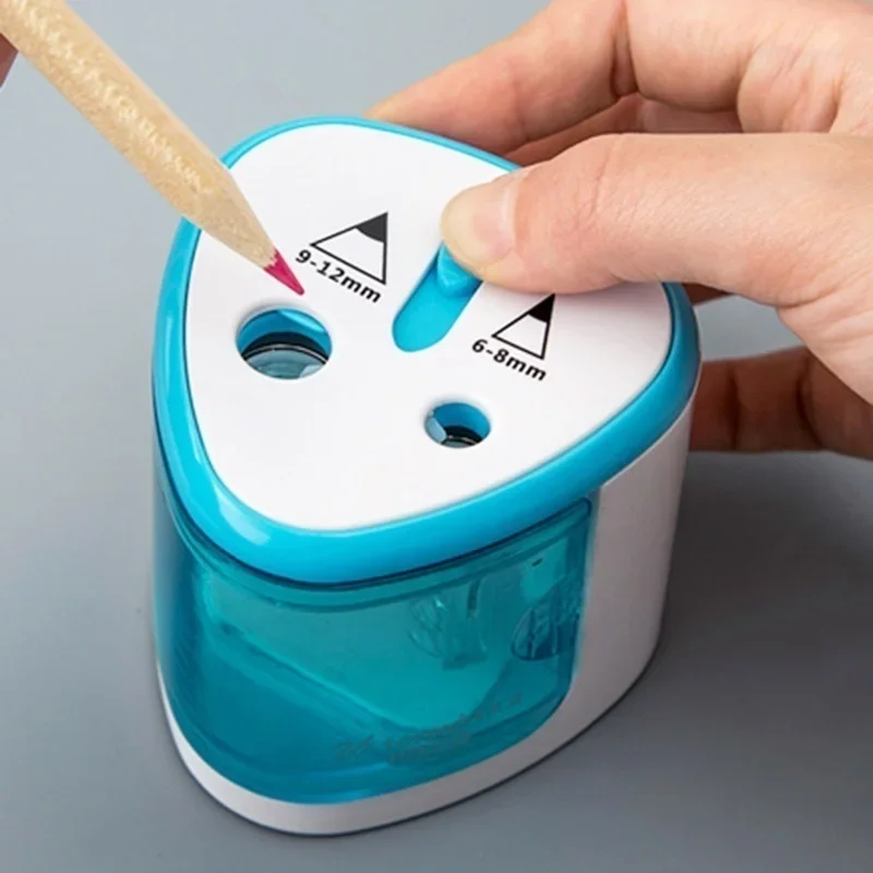 Battery Operated Electric Pencil Sharpener W/2 Holes 6-8mm and 9-12mm Auto-Stop School Supplies Korean Stationery