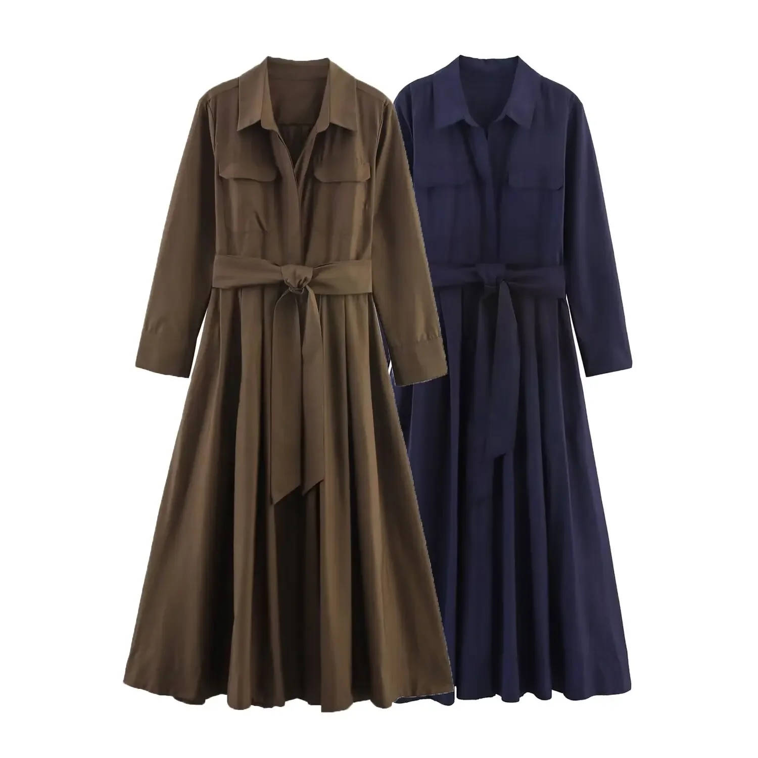 

2025 Women Cotton Shirt Dress With Slash Long Sleeve Female Elegant Dresses