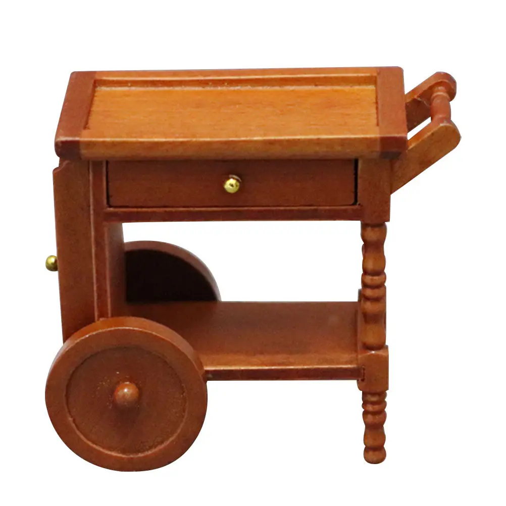 

Mini Wooden Drink Trolley Exquisite Craft Mini House Furniture Bedroom Decor Creative Small Furniture Accessory Micro Landscape