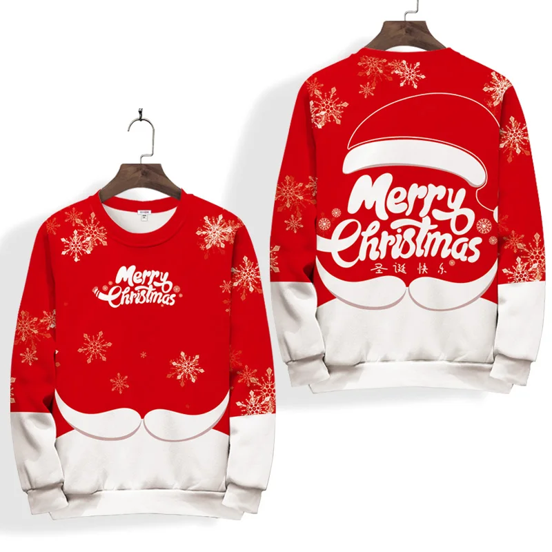 

Men's Women's Christmas Theme O-Neck Hoodies Fashion Letter Print Long Sleeved Sweatshirts Autumn Winter Casual Comfortable Tops