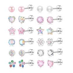 12 Pairs Stainless Steel Earrings Sets Hypoallergenic Screw Back Stud Earrings Cute Heart Tiny Pink Stud Earrings For Women Girl