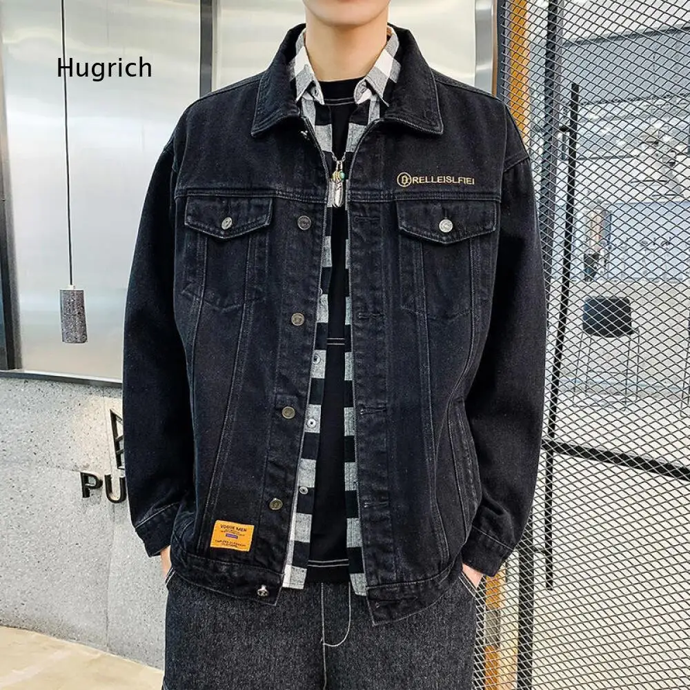 Urban Daily Men Lapel Denim Jacket Long Sleeve Button Front Loose Outerwear With Pockets For Casual Walking And Hangout