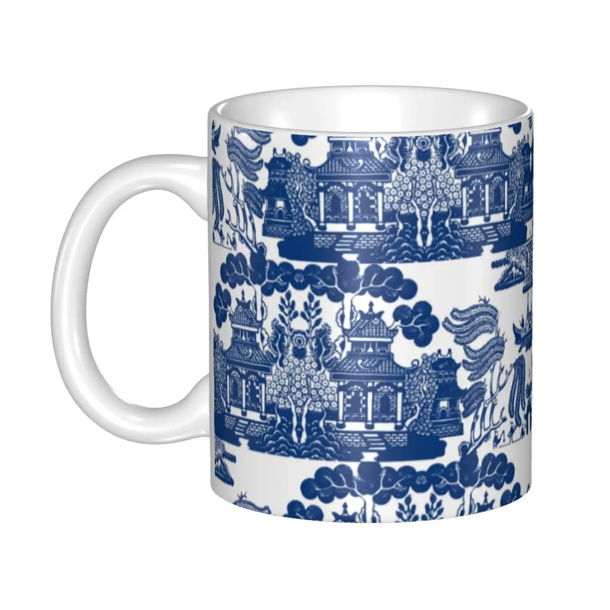 Custom Blue Willow China Mugs DIY Blue Delft Chinoiserie Ceramic Tea Milk Coffee Cups Outdoor Work Camping Cup